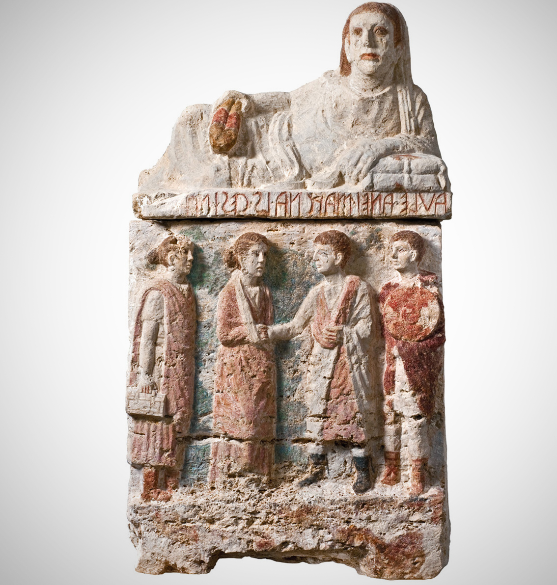 Urna funeraria etrusca con scena di commiato